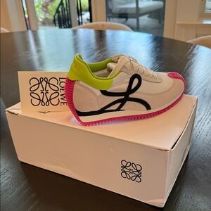 Loewe White Sneakers with Pink and Green Accents